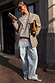 Tailored Grey Check Blazer designed in London, styled with baggy jeans for a layered street style look.
