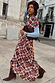 Chocolate brown Check Floral Lottie Skirt co-ord with floral motifs, styled with a beret and suede boots.