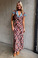 Chocolate brown Check Floral Dress featuring a mix of check and floral prints with contrast blue lace detailing.