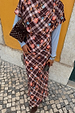 Chocolate brown Check Floral Lottie Skirt and matching top co-ord with vibrant floral motifs.