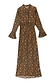 Cherry Leopard Mia maxi dress with tan animal print and red cherry detailing, long sleeves and flared cuffs.