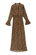 Cherry Leopard Mia maxi dress with tan animal print and red cherry detailing, long sleeves and flared cuffs.