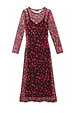 Red Cherry Mesh Soho Dress with a digital cherry print, sheer long sleeves and a matching slip.