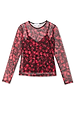 Sheer Cherry Mesh Long Sleeve Top featuring an all-over red cherry print and an included slip vest.