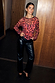 Red Cherry Mesh Long Sleeve Top with a sheer cherry print, paired with black leather-look trousers.