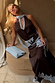 Chocolate Blue Lace Top with cobalt lace ties and V-neckline, styled as a co-ord with the matching skirt.