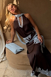 Chocolate Blue Lace Top with cobalt lace ties and V-neckline, styled as a co-ord with the matching skirt.