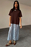 Chocolate Cara T Shirt Dress featuring a brown cotton t-shirt top and blue lace skirt insert.