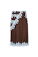 Chocolate Lily midi skirt in brown satin with light blue lace detailing across the front and at the hem.