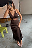 Thumbnail for Chocolate Mimi Dress with lace trims and an under-bust cutout detail, styled in a studio mirror selfie.