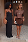 Chocolate T-Shirt Dress with black lace trims and satin-feel fabric, shown on a model for London looks.