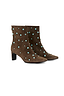 Thumbnail for Chocolate Studded Suede Boots in brown suede with turquoise studs, a square toe, and a thin block heel.