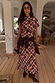 Chocolate brown Check Floral Lottie midi skirt with floral motifs, styled as a co-ord with a matching top and boots.