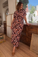 Chocolate brown Check Floral Lottie Skirt and matching top with vibrant floral motifs in a midi length silhouette.