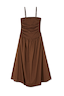 Thumbnail for Chocolate Lola Mid-axi Dress with a ruched bodice, thin straps and a gathered skirt in brown cotton, designed in London.