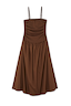Chocolate Lola Mid-axi Dress with a ruched bodice and full cotton skirt on a white background.