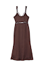 Chocolate Mimi Dress in a rich brown midi length with lace trims and adjustable back straps.