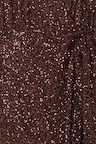 Chocolate brown sequins on the Vienna Dress, showing the material texture and gathered wrap waist detail.