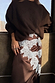 Chocolate Lily Skirt in satin with light blue lace detailing, styled with a cosy brown jumper.