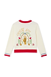 White knit Choose Love Cardigan featuring a colourful rainbow and 'Choose Love' embroidery on the back.