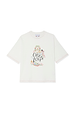 White cotton Choose Love T-Shirt with vibrant illustrations and red contrast stitching at the collar and hems.