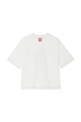 White 100% cotton Choose Love T-Shirt back view with red contrast stitching and neck logo, designed in London.