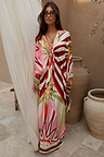 Cirque Toria Dress featuring a multicoloured sun print and tie bust detail in a relaxed silhouette for vacation.