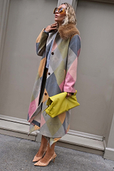 Argyle Wool Blend Long Coat