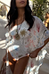 Cream Palma Kimono in the Sol De Palma print with hand-painted motifs and a frill hem, designed in London.