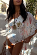 Cream Palma One Shoulder Swimsuit featuring hand-painted palm motifs and a textured crochet trim, designed in London.