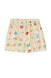 Cream Shell Elissa Shorts with gold flecks and a colourful shell print, featuring an elasticated waistband.