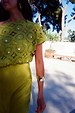 Green Shell Crochet Tilly Dress with shell embellishments and green satin fabric, a multi-wear vacation style.