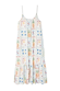 White Island Cross Stitch Maxi Dress in textured Dobby fabric with colourful tropical sun, palm and pineapple motifs.