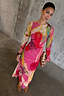 Thumbnail for Pink Dallas Mesh Midaxi Dress featuring abstract cowboy motifs and long sleeves.