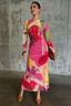 Pink Dallas Mesh Dress featuring abstract western cowboy motifs and long sleeves in a midaxi length, designed in London.