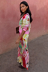 Pink Dallas Dorris Skirt featuring an in-house abstract cowboy print, styled with a matching cardigan.