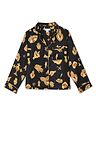 Deloris Button Through Pyjama shirt in black with gold hand, heart and eye motifs and contrast piping.