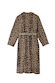 Lucia Leopard Denim 55 Coat Petite in stretch denim with leopard print and a matching tie waist, shown from the back.