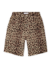 Leopard Lucia Scallop Pocket Long Shorts in brown leopard print denim featuring signature scalloped pockets.