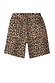 Thumbnail for Leopard Lucia Scallop Pocket Long Shorts in brown denim, featuring scalloped back pockets and an embroidered NFD logo.
