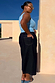 Dark blue Denim Pencil Skirt with contrast stitching and pockets, highlighting inclusive sizing and curve fashion.