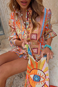 Multi-coloured Dolce Vita Marley Shirt featuring a patchwork tile print, sun motifs and button detailing.