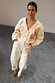 Thumbnail for Ecru Raffia Palma Barrel Leg Jeans with brown floral embroidery and a matching cropped jacket.