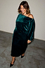 Thumbnail for Emerald Velvet Tilly Dress with a sparkling finish, voluminous top and off-the-shoulder neckline for inclusive sizing.