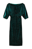 Thumbnail for Emerald green velvet Tilly Dress featuring shimmering silver dots and voluminous sleeves.