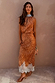 Fawn Midi Maeva Skirt Petite in brown with white lace trim, styled as a co-ord on a model.