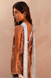 Multi-wear Fawn Lily Top in brown fawn print, showing the back detail with long light blue lace tie fastenings.