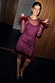 Wine Mesh Feather Mini Dress with detachable feather trims and sheer sleeves on a 5ft3” model in UK size 6.