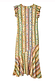 Fiesta Remi Midi Dress in a multicoloured geometric print with frilled cap sleeves and a flared asymmetrical hem.