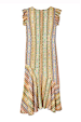 Fiesta Remi Midi Dress in a multicoloured geometric print featuring frill sleeves and an asymmetrical skirt.